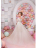 Ivory Lace Knee Length Flower Girl Dress With Detachable Train